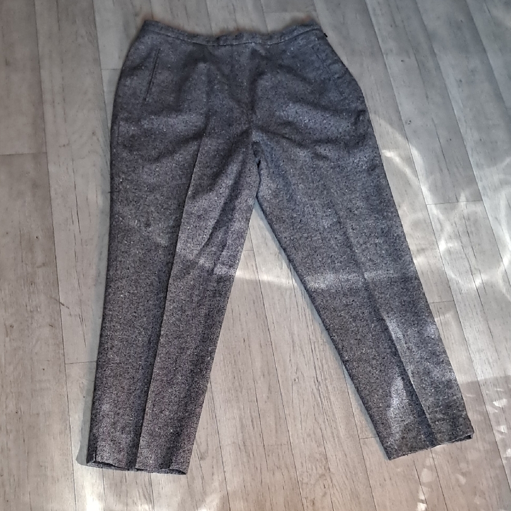 British Khaki Women Charcoal Tweed Wool Blend Dress Pants Lined w/Pockets